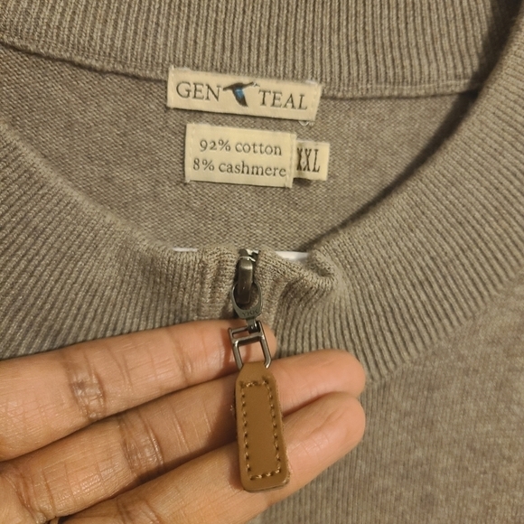 GenTeal | Men's Brown Quarter Zip Cashmere Blend Sweater (Size XXL) - Picture 2 of 11